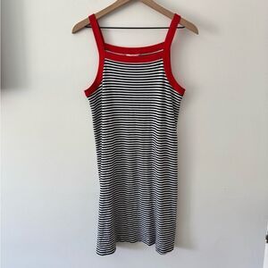 SALE! - 1901 x Nordstrom Black and White Striped Dress with Red Straps Medium